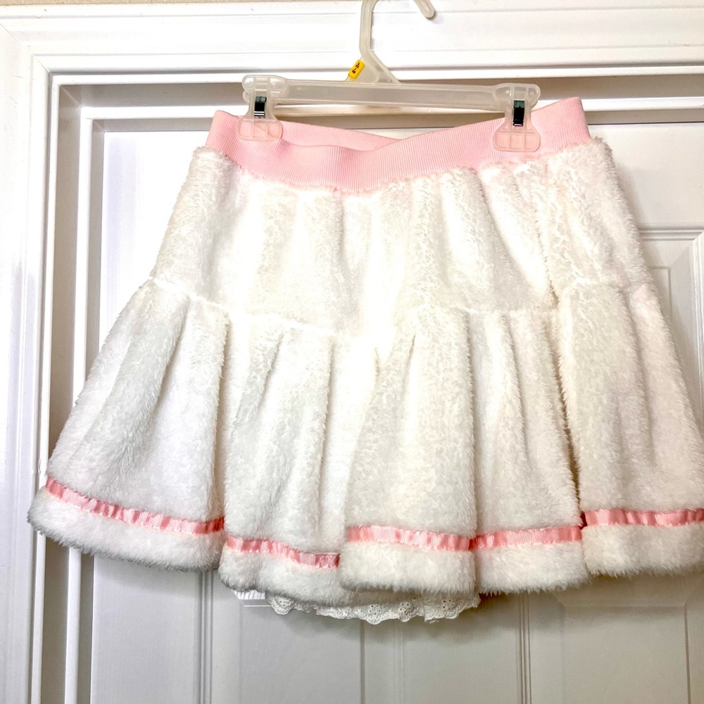 Faux Fur Lolita Coquette Style White & Pink Poodle Skirt w/ Built-In Shorts Rare